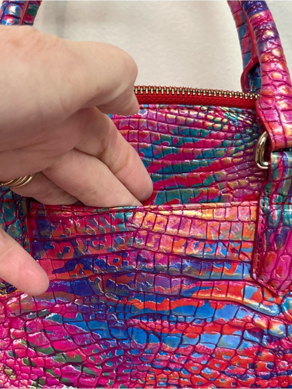 Brahmin Rainbow Fish Melbourne Duxbury Satchel Leather Pink Charm Coastal Preppy - Picture 6 of 14